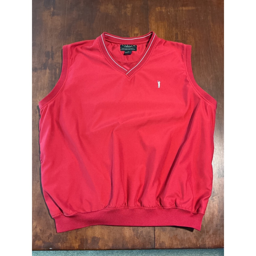 Austin Golf Mens XL Red Windbreaker Vest V-Neck Pullover Water Resistant Pocket